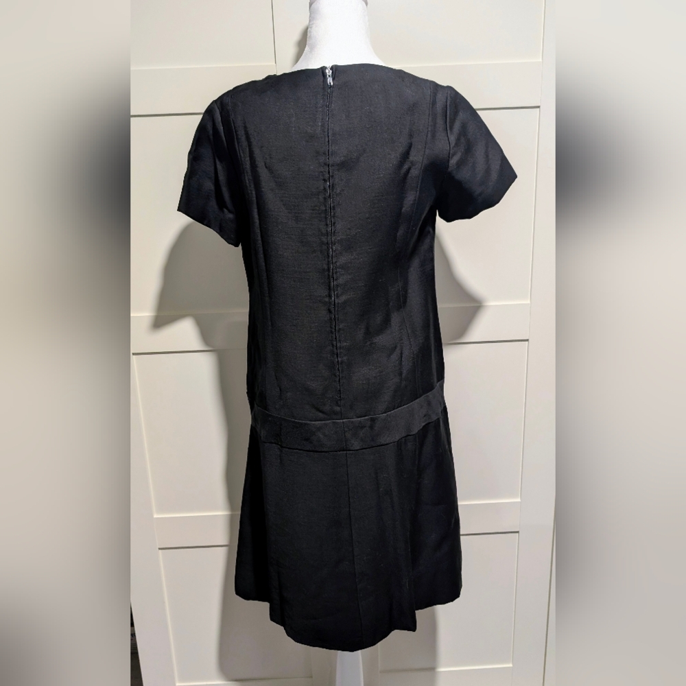 Vintage 1960s Leslie Fay Polytwill Dropped Waist Short Sleeve Black Dress Sz14/S - Picture 7 of 10